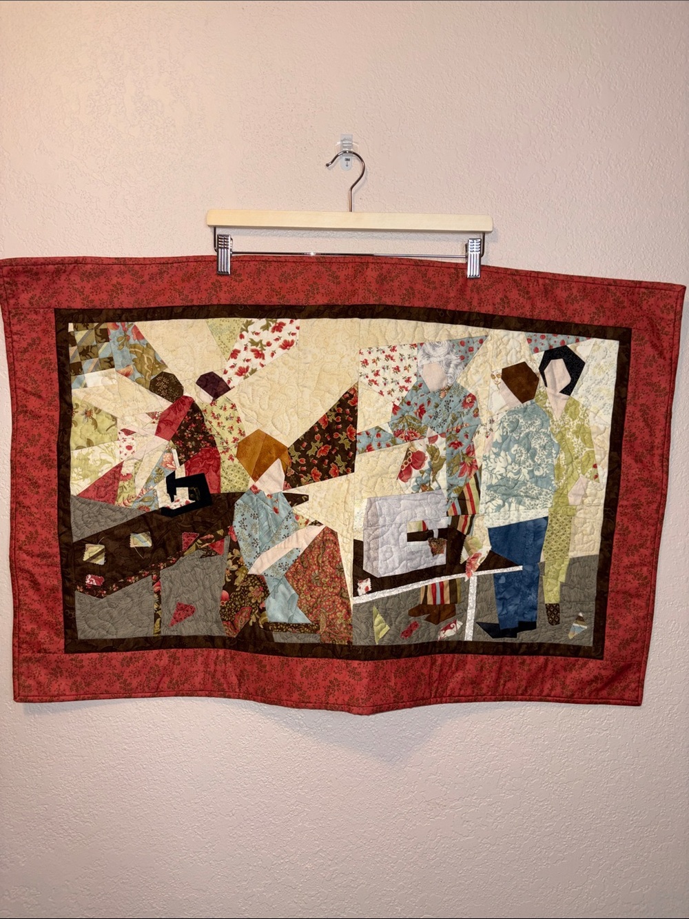 Handmade quilted wall hanging “Quilters” 22”x34”
